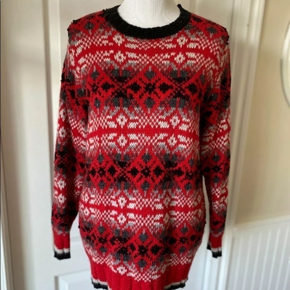 Vintage Mens Marsh Landing Sz Medium Wool Sweater Fair Isle Hand Knit Red Cable - Picture 4 of 6